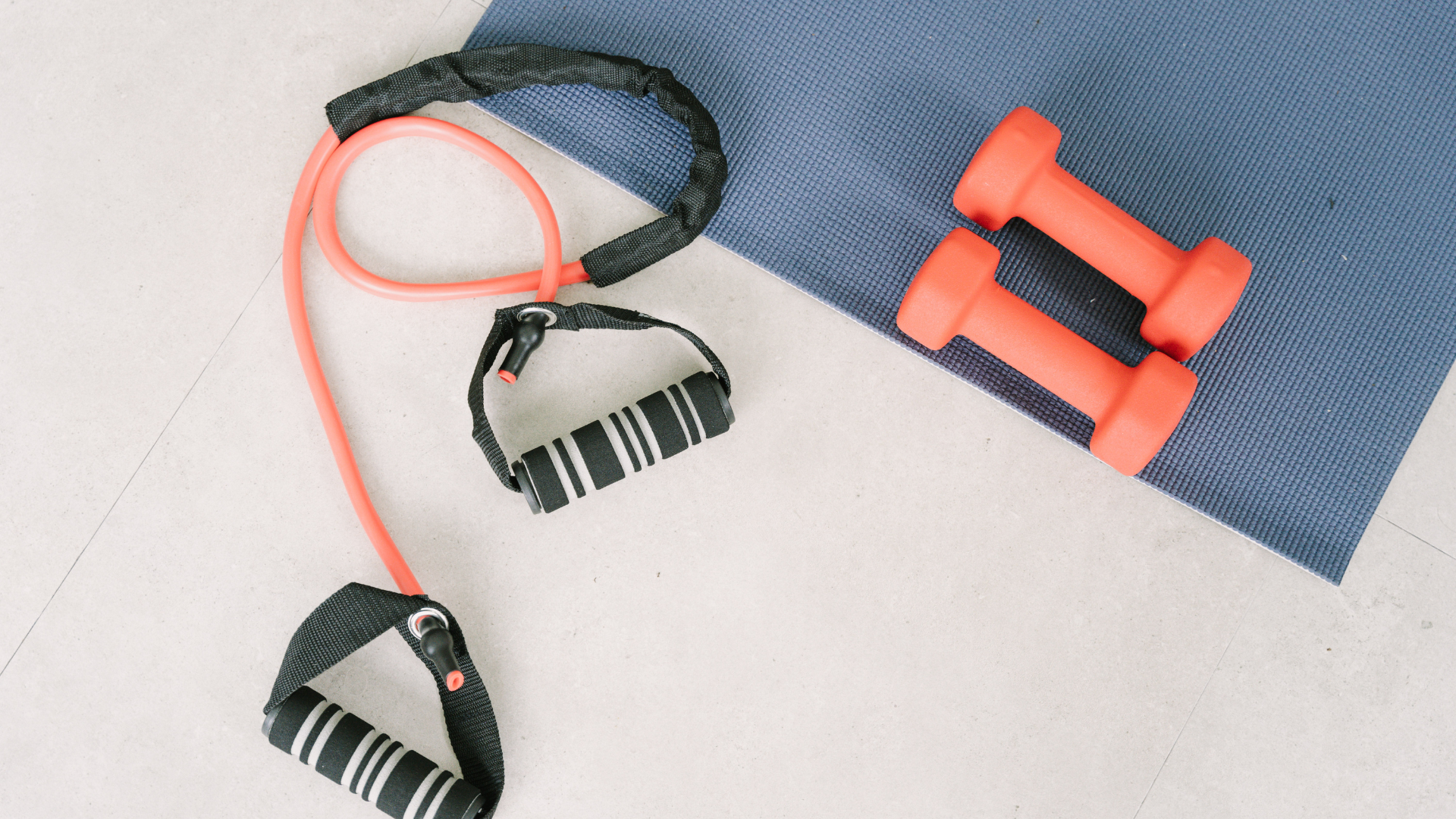workout equipment on a mat