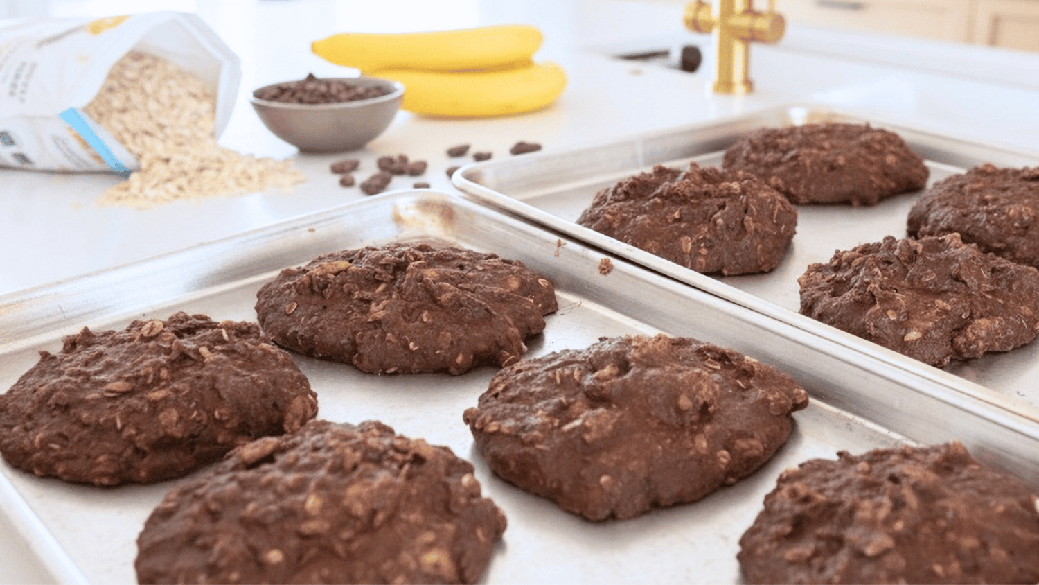 Homemade chocolate banana oat cookies made with simple ingredients.
