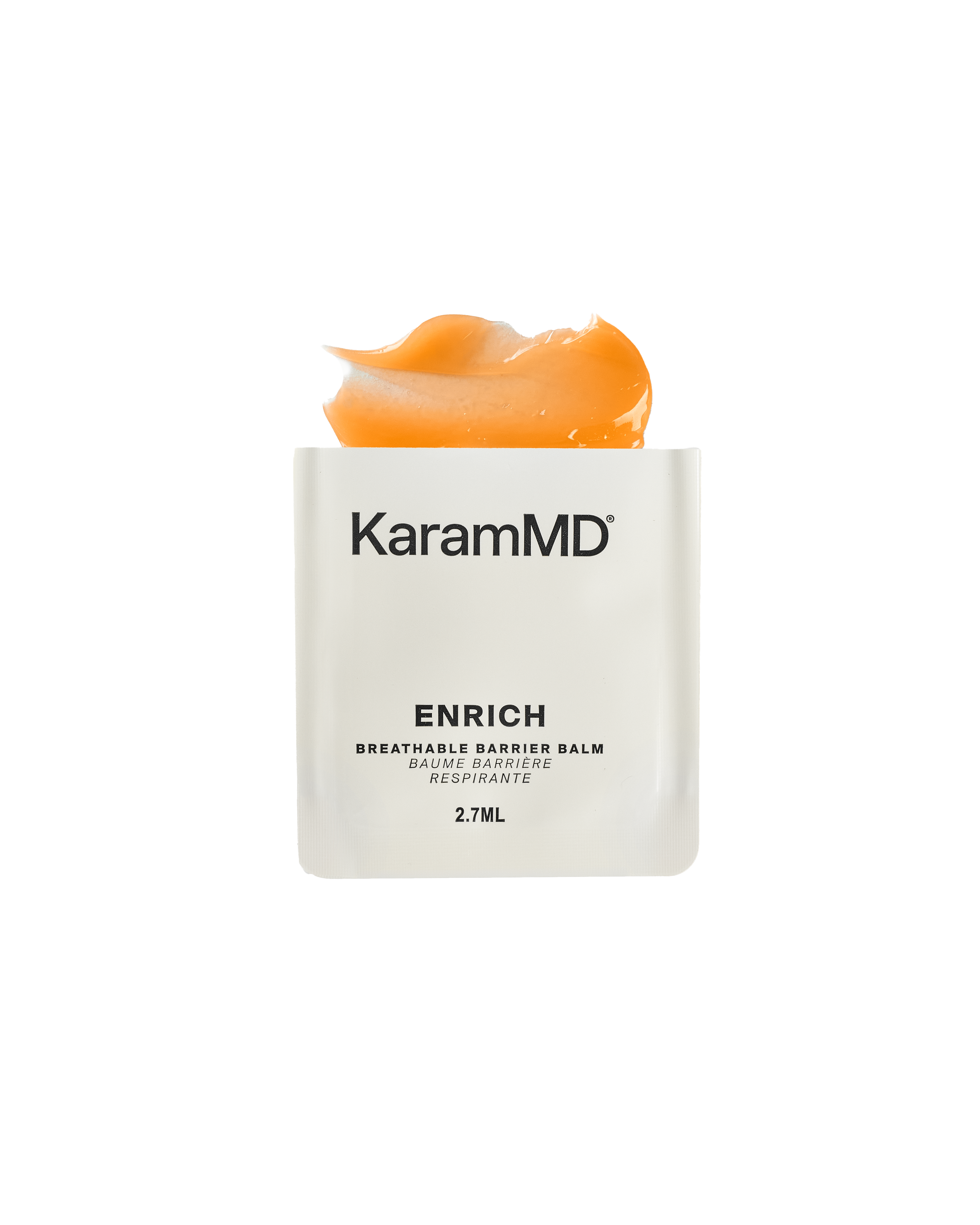 KaramMD Enrich balm packaging with orange balm on a white background