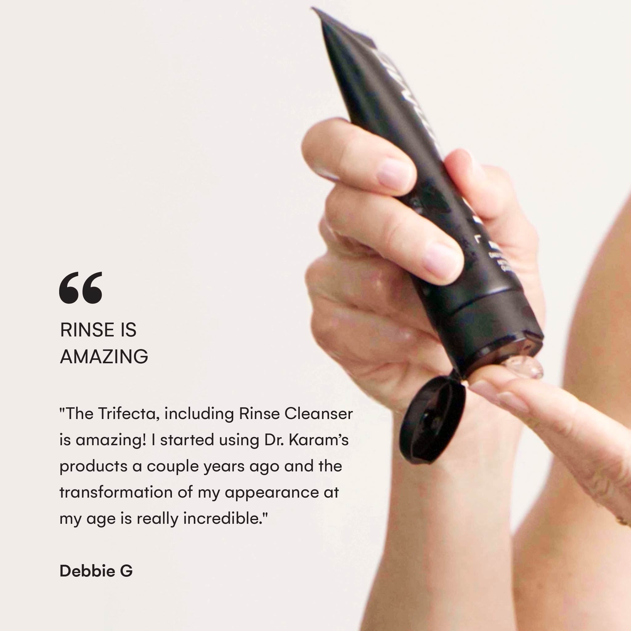 Customer review image featuring real testimonials and star ratings, emphasizing satisfaction with Rinse’s gentle and effective cleansing performance.