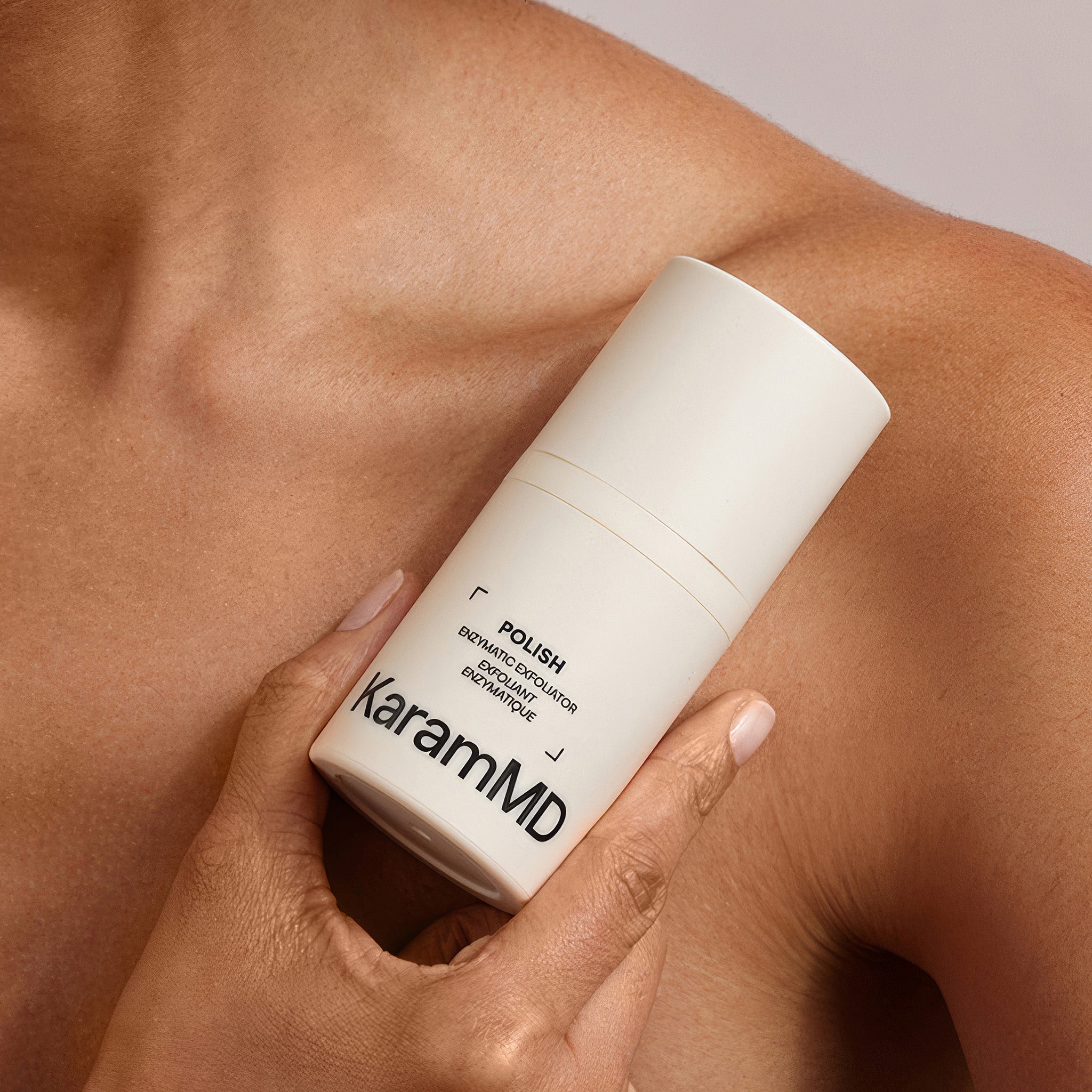 Angled product view emphasizing the premium formulation and minimalist aesthetic of Polish Enzymatic Exfoliator.