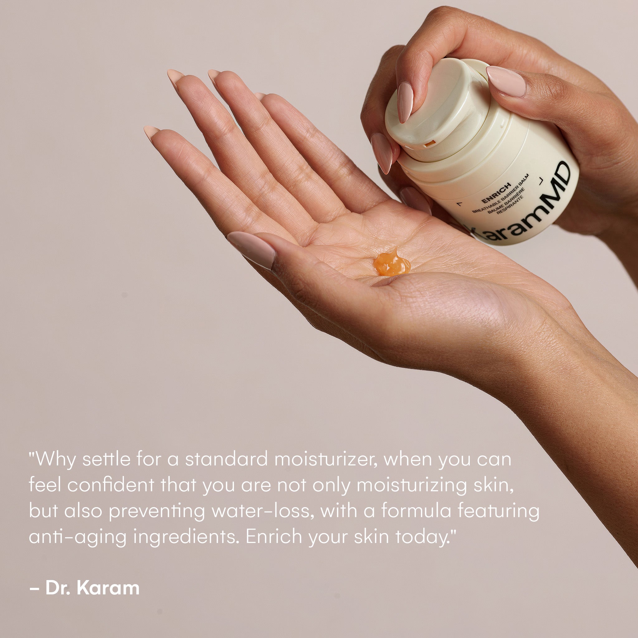 Detailed product shot of Enrich Breathable Barrier Balm on neutral background emphasizing premium skincare formulation.