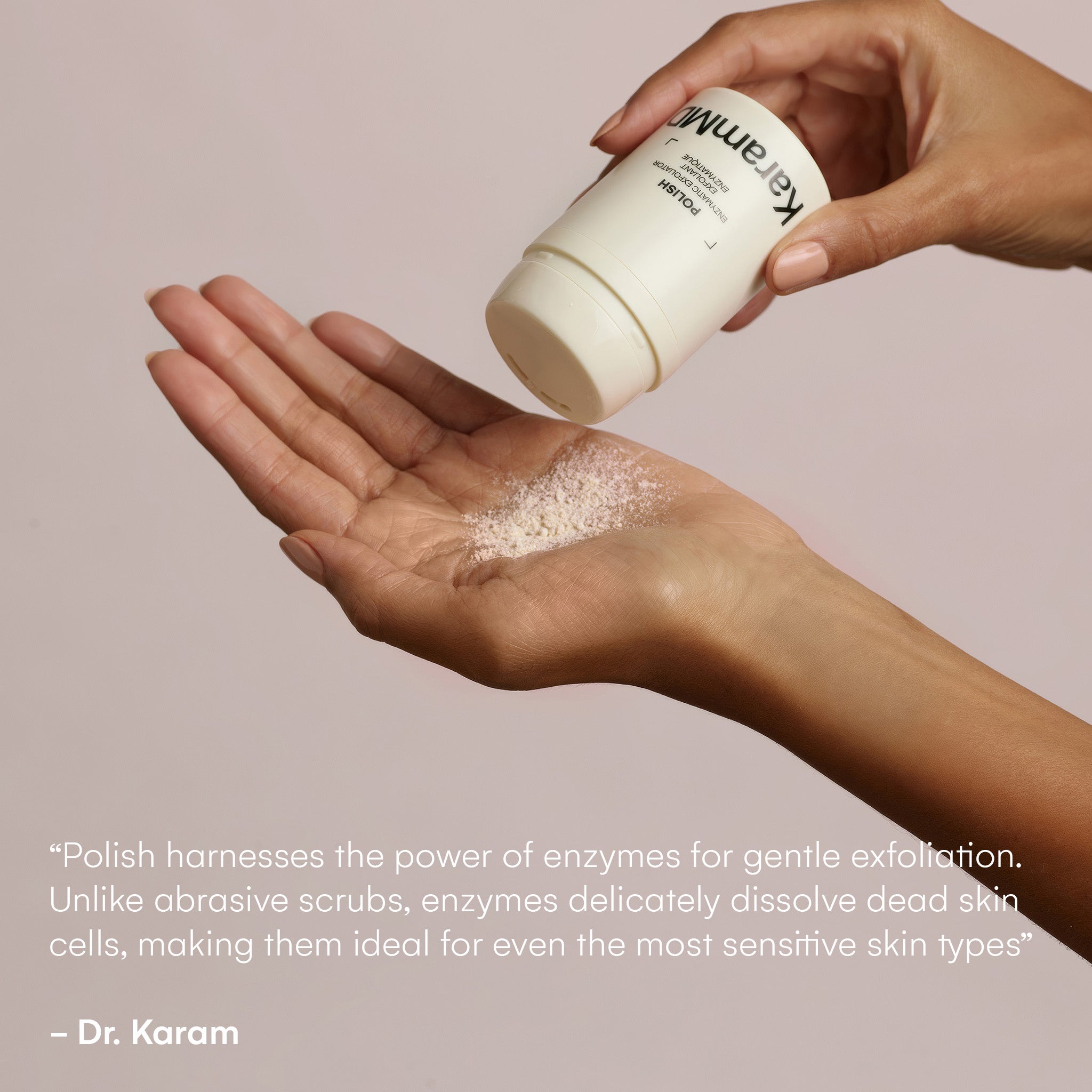 Carousel image showing Polish Exfoliator in hand with water to demonstrate the foaming activation process as part of an exfoliating skincare routine.