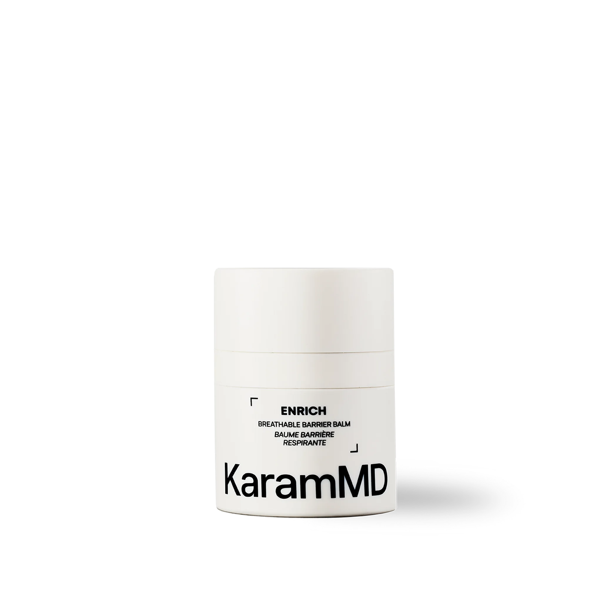 Front view of the Enrich Breathable Barrier Balm product jar on a white background showing label and packaging.