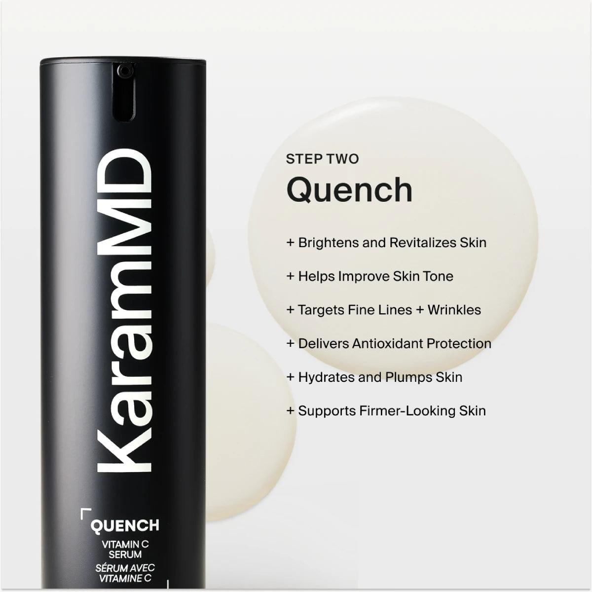 Karam MD Quench Vitamin C Serum with product description on a white background